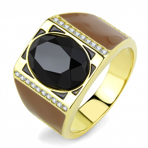 Mens gold black ring signet - ring, cz