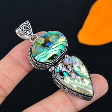 Abalone Shell Gemstone Handmade 925 Sterling Silver Jewelry Pendant 2.56"