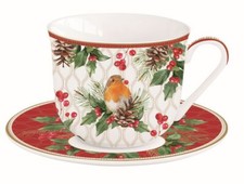 Cup and Saucer CHRISTMAS BERRIES Mistletoe 400ml Gift Box Easy Life