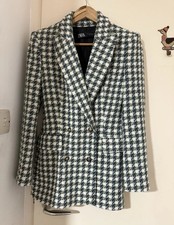 Zara Women Tweed Blazer Green with Gold Buttons Size S