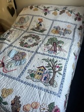 Vintage White Quilted Patchwork Double Bedspread Cover Cottage Bed Shabby Chic