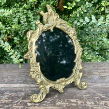 Antique Oval Scrying Mirror Ornate Brass Occult Black Glass Witch Alter Gift