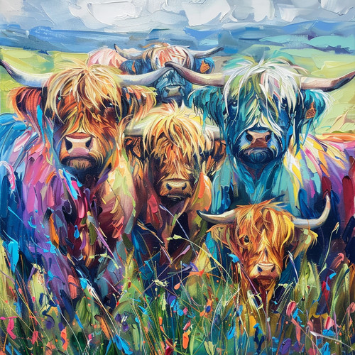 Highland cow herd colourful - highland,