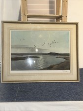 70x55 Cm Signed Print By Sir Peter Scott   Geese In Flight
