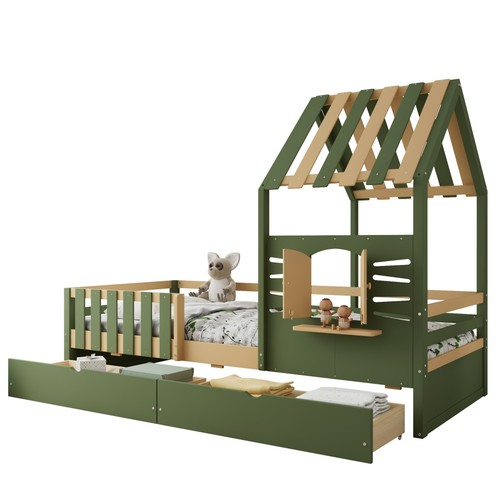 Junior wooden house bed - wooden,