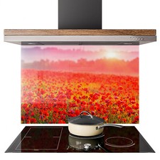 Glass Splashback Kitchen Tile Cooker Panel ANY SIZE Meadow Red Poppies 0704
