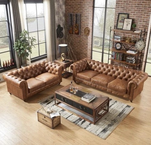Chesterfield leather sofa - leather,