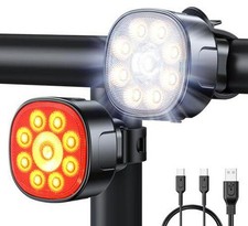 Rechargeable LED Bike Light Ultra Bright Waterproof 8 Front 7 Rear Modes Set NEW