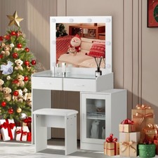 Dressing Table With Drawers Mirror Stool Set Makeup Desk Vanity Table Bedroom