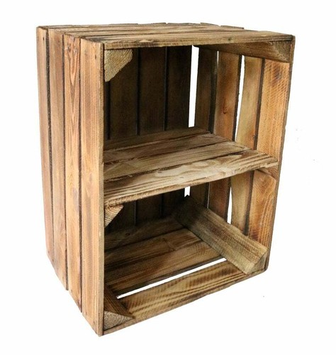 Large wooden burnt crate - burnt,
