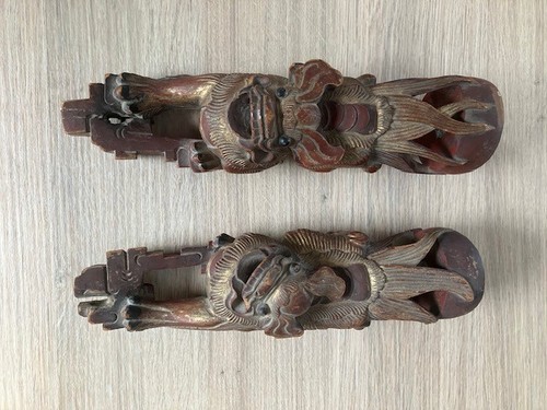 Carved wooden foo dogs