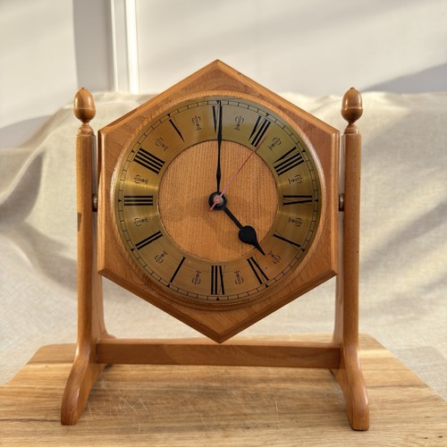 Vintage teak mantel clock - mantel,