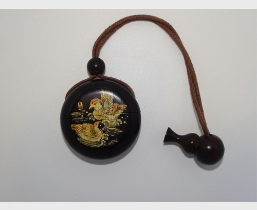Wooden inro box with bird - box,