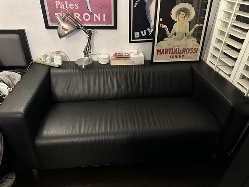 Black leather couch - leather,