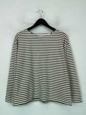 White Label White Stripe Long Sleeve Breton Style Top Boat Neck Cotton M