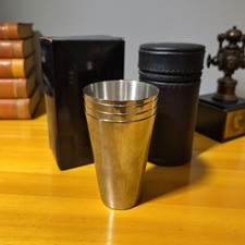 set of 4 new boxed tall Stirrup Cups including black leather case 