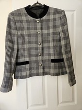 Country Casual Grey Check Jacket with Black Velour Mandarin Collar UK14