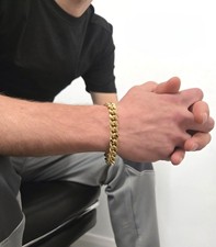 Mens 9ct Gold XP 10mm Cuban Bracelet Chunky 3D Cuban Bracelet 8inch Length