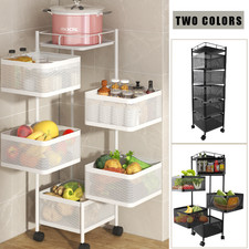 6 Tier Kitchen Rotating Storage Trolley Cart Utility Vegetable Mobile Shelf Rack