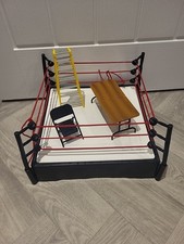 WWE WWF Wrestling Ring With Spring Loaded Mat & Table, Ladders & Chair Bundle