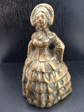 Antique French Brass Dinner Bell Marked Depose  Victorian Dressed Woman Brass