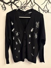 NWOT: Jawbreaker Black Insect Embroidered Slouchy V-Neck Cardigan (Size M)