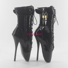 Wonder Heel 7" Stiletto Heel Sexy Shoes Black Locked Padlock Ankle Ballet Boots