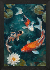 Koi Fish Pond Painting Framed