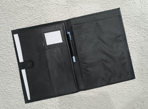 Black leather portfolio - black,