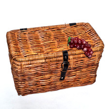 Large Genuine Vintage Wicker Rattan Basket with Leather Buckle  50cm x 28 x 28cm