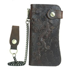 Leather Credit ID Cards Holder Long Chain Wallet Biker Trucker Heavy Thick Men's