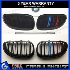 FOR BMW E60 E61 M5 STYLE FRONT KIDNEY GRILLE DOUBLE SLAT GLOSS BLACK 2003-2010