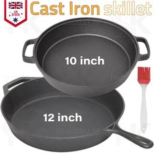 Large Cast Iron Skillet Pre-Seasoned 10" 12" Steak Pan Frying Griddle Non-Stick