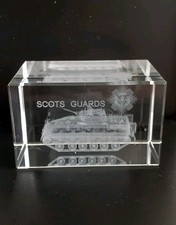SCOTS GUARDS Tank Badge Crystal Glass Laser Etched 3D Paperweight Block 