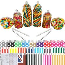 Plastic Sweet Jars x 6 50 Bags 2 Tongs for Sweet Candy Table Wedding Party