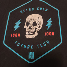 Men's XL Icon Retro Cues Skull Motorcycle Cafe Racer Black T-Shirt VGC