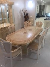 GRETA ITALIAN CREAM & GOLD HIGH GLOSS DINING TABLE WITH EXTENSION & 6 CHAIRS