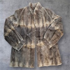 Vintage Luxury Gray & Cream Sheared Mink Fur Coat Mid Length Striped Medium