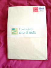 Vintage Mothercare Baby Yellow Two Cotton Terry Crib Sheets Bedding In pack