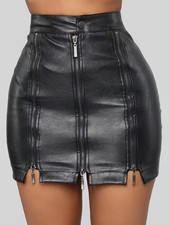 Womens High Waist Zipper PU