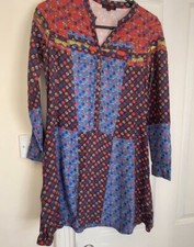 Aventures Des Toiles Tunic Size36 Vintage Blue Red Burgundy Panels Multi Spots