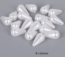 Asst Sizes White Pearlescent Faux Pearl Teardrop Beads Dressmaking Sewing K93