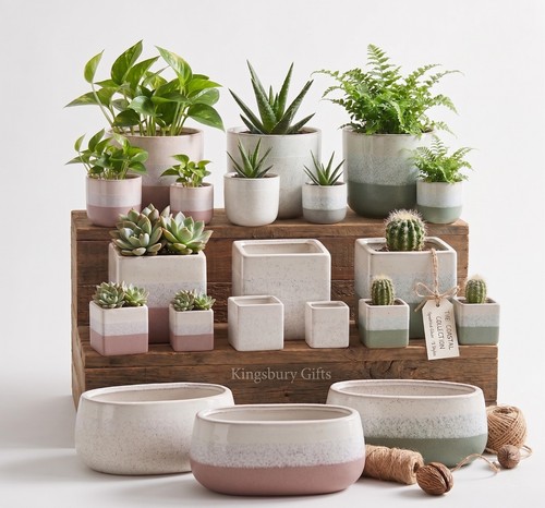 Ceramic speckled plant pot - speckled,