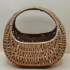 Vintage Gondola Woven Rattan Basket with Handle Boho Rustic Small 8x8" Decor 