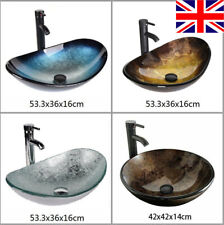 Bathroom Sink Basin Hand Wash Counter Top Oval Glass Bowl Pop up Tap Waste Set