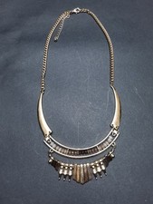 Boho Tribal Statement Necklace Gold Tone Beads Fringe Charms