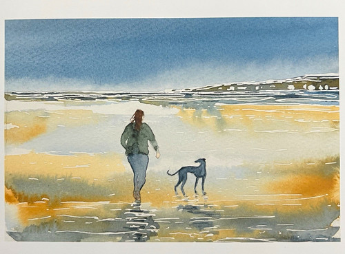 Greyhound art seascape - , print