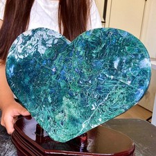 8.77LB Handmade heart-shaped natural water grass agate crystal products