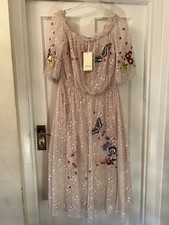 New Temperley London Almond Leo Lace Butterfly & Floral Embroidery Dress,UK12
