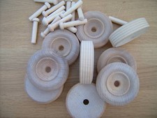 4x Wooden toy wheels + axles. Truck wheels. 75mm  3"